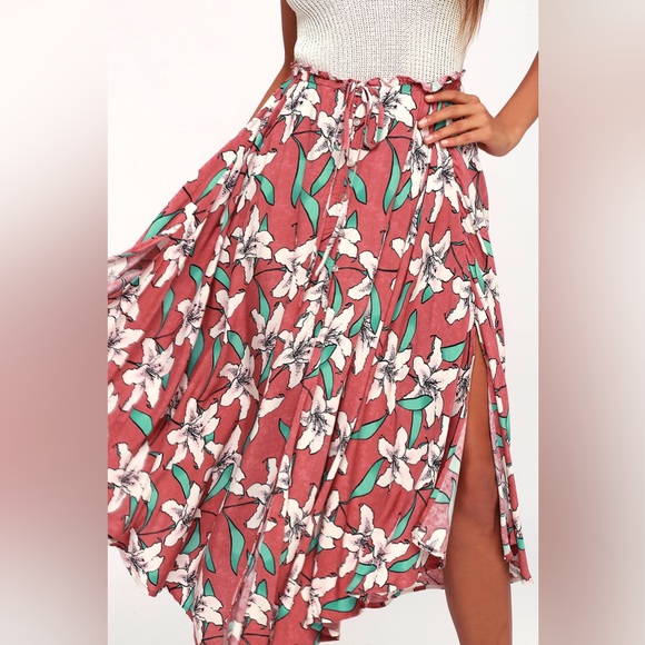 Kalani Rusty Rose Floral Print Midi Skirt - Picture 4 of 5